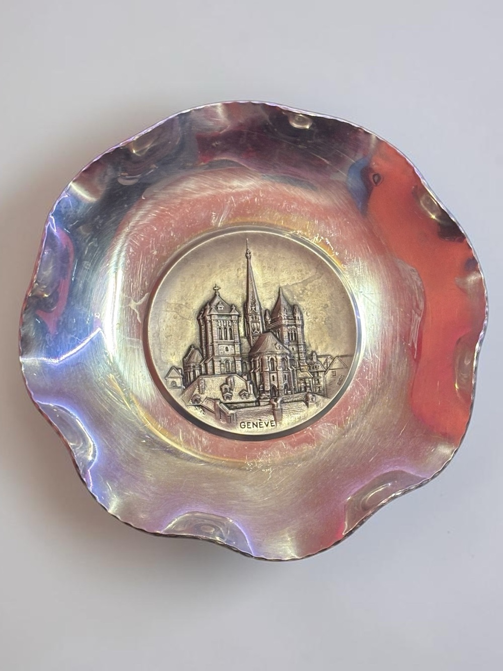 Vintage SIGG Switzerland Genève Cathedral Trinket Dish Small Metal Bowl Souvenir